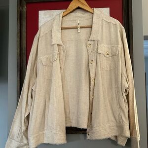 Women’s Light Beige Button-Front Relaxed Jacket Cardigan